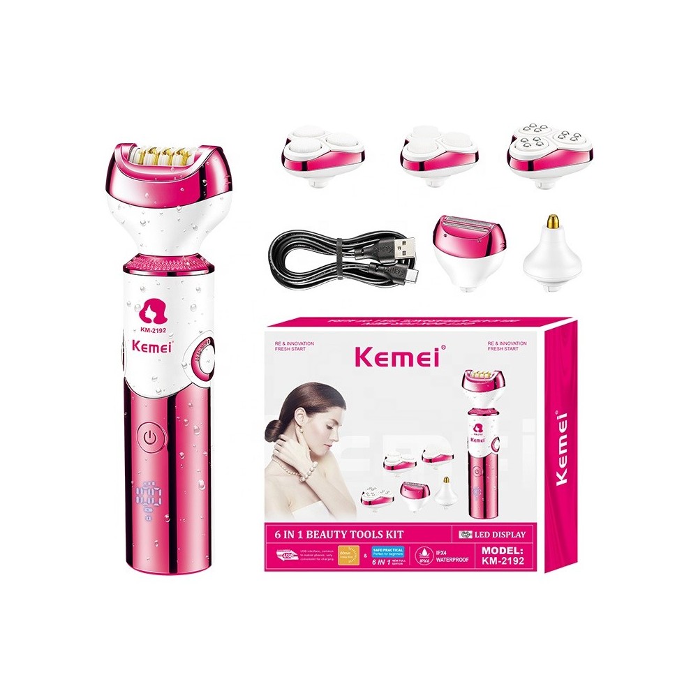 Kemei-Épilateur électrique multifonction pour femme, 6 en 1, trousse à outils de beauté, LCD Defeather