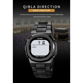 Montre-Bracelet luxe  en acier inoxydable électronique pour la prière avec Qibla Compass Adhan Alarme Hijri Islamique