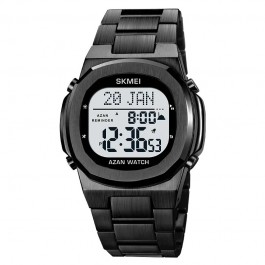 Montre-Bracelet luxe  en acier inoxydable électronique pour la prière avec Qibla Compass Adhan Alarme Hijri Islamique