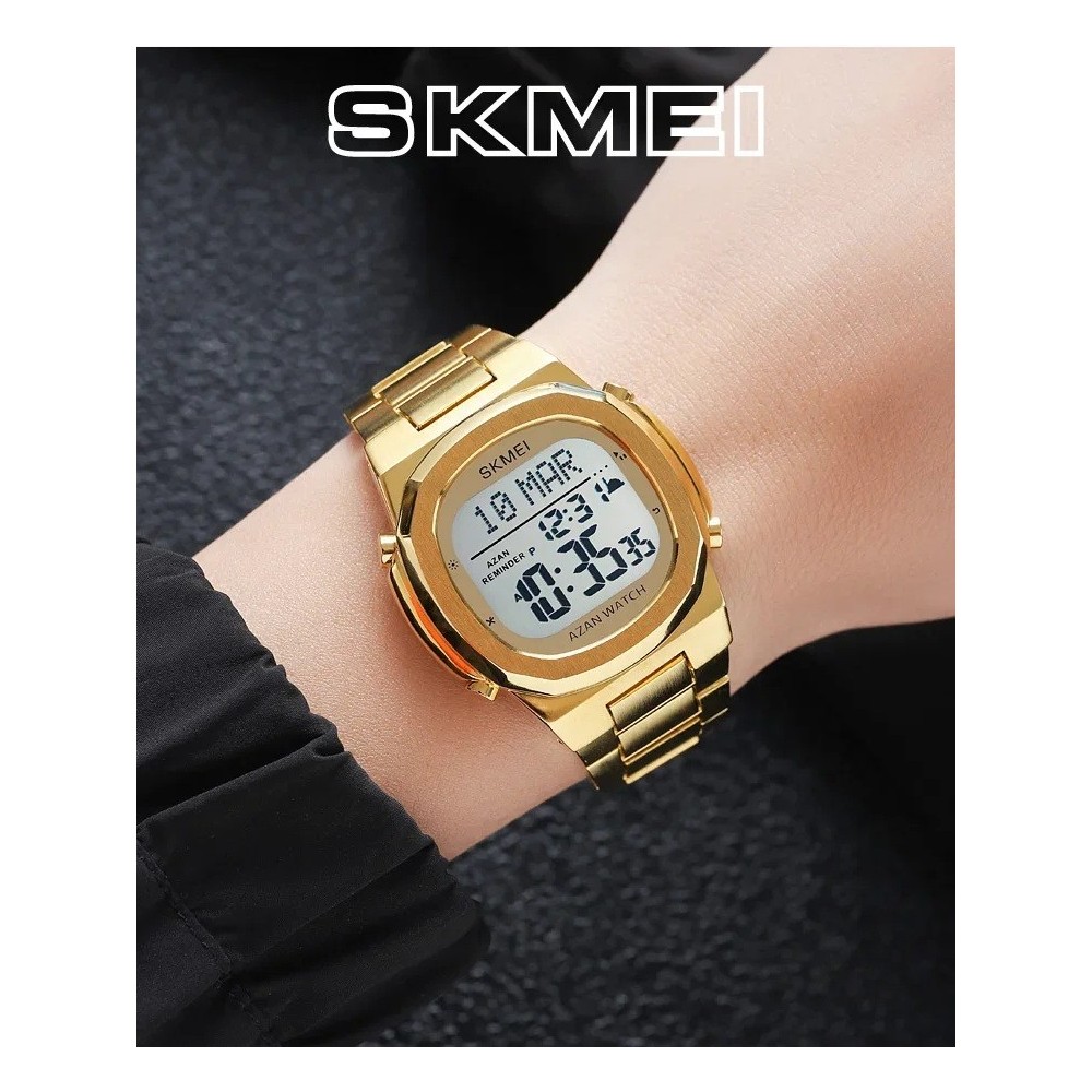 Montre-Bracelet luxe  en acier inoxydable électronique pour la prière avec Qibla Compass Adhan Alarme Hijri Islamique