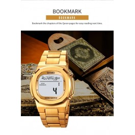 Montre-Bracelet luxe  en acier inoxydable électronique pour la prière avec Qibla Compass Adhan Alarme Hijri Islamique