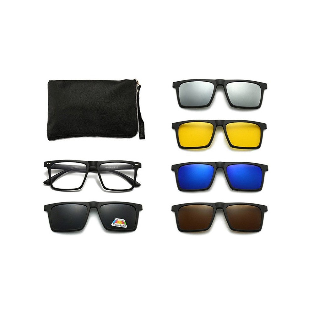 Lunettes de soleil polarisées cadre carré pince magnétique sur lunettes TR90 optique réf 2302