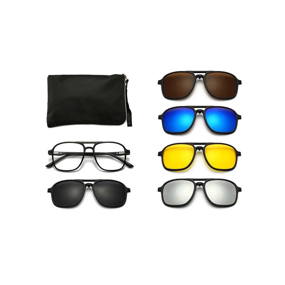 Lunettes de soleil polarisées à Attraction magnétique miroir, 6 Iin 1, Polaroid, pour hommes et femmes - 2333