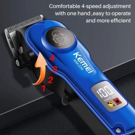 Tondeuse à cheveux professionnelle  sans fil rechargeable à affichage LED Kemei KM-234- Bleu